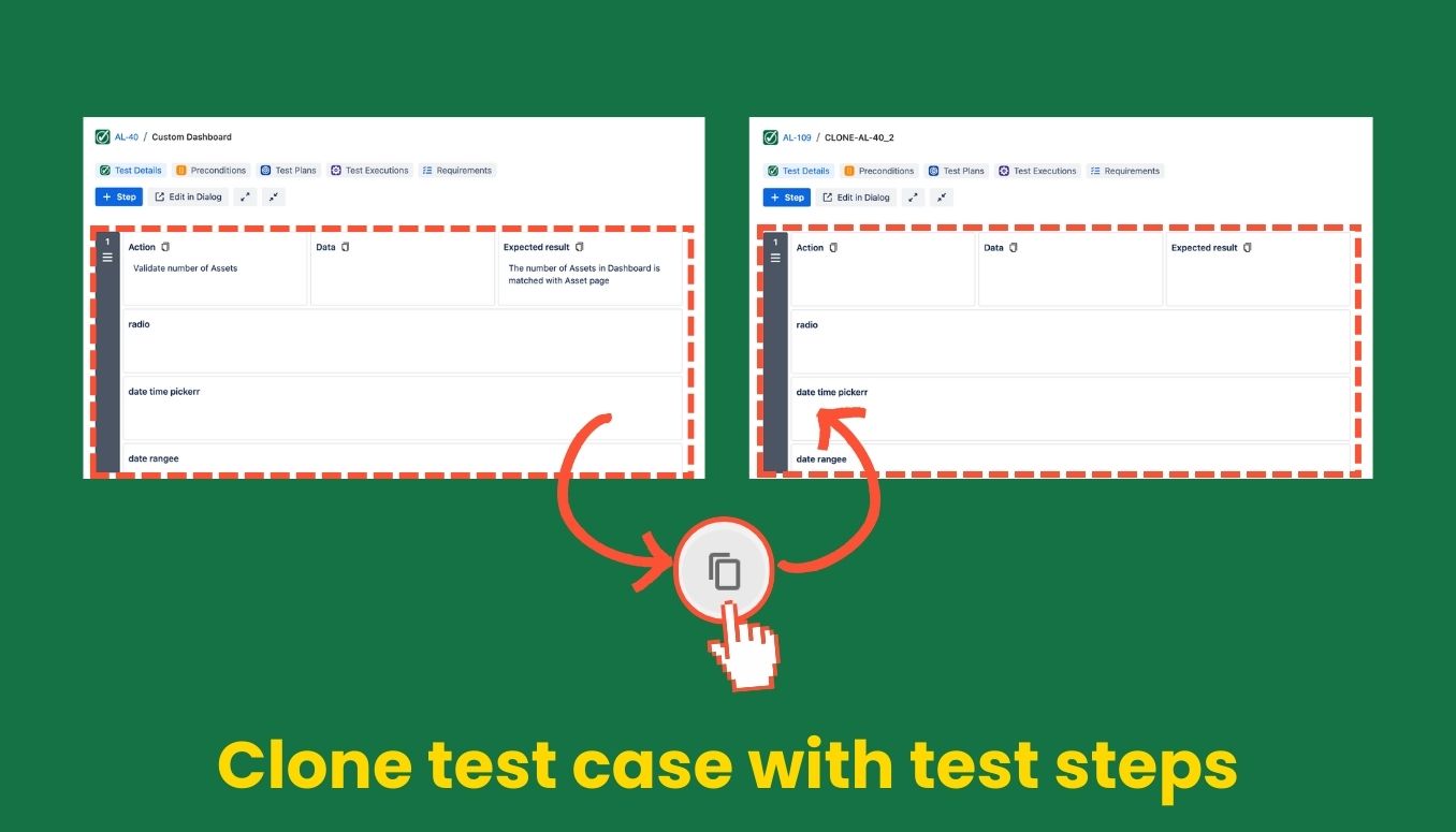 Clone test case including test steps