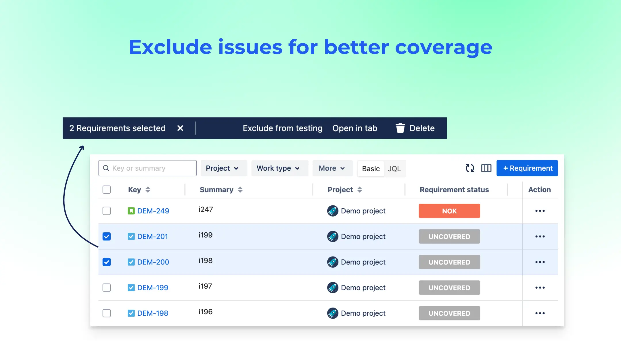 Jira Release: Exclude requirements for better test coverage