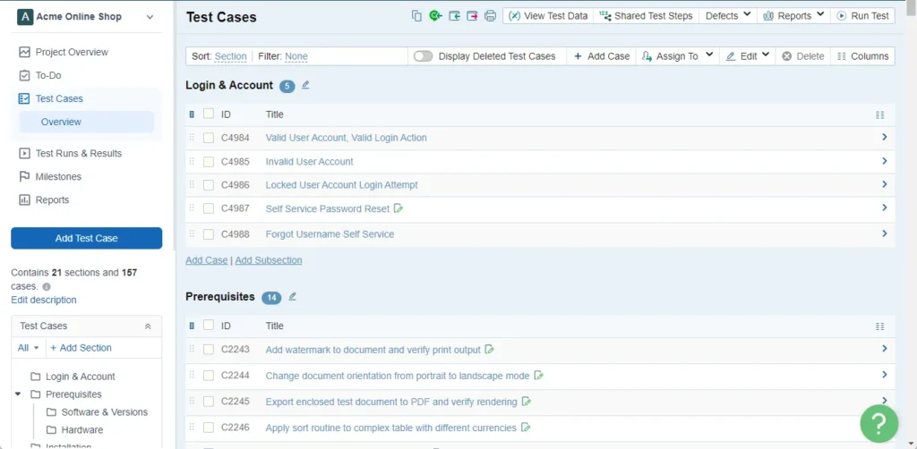 TestRail feature