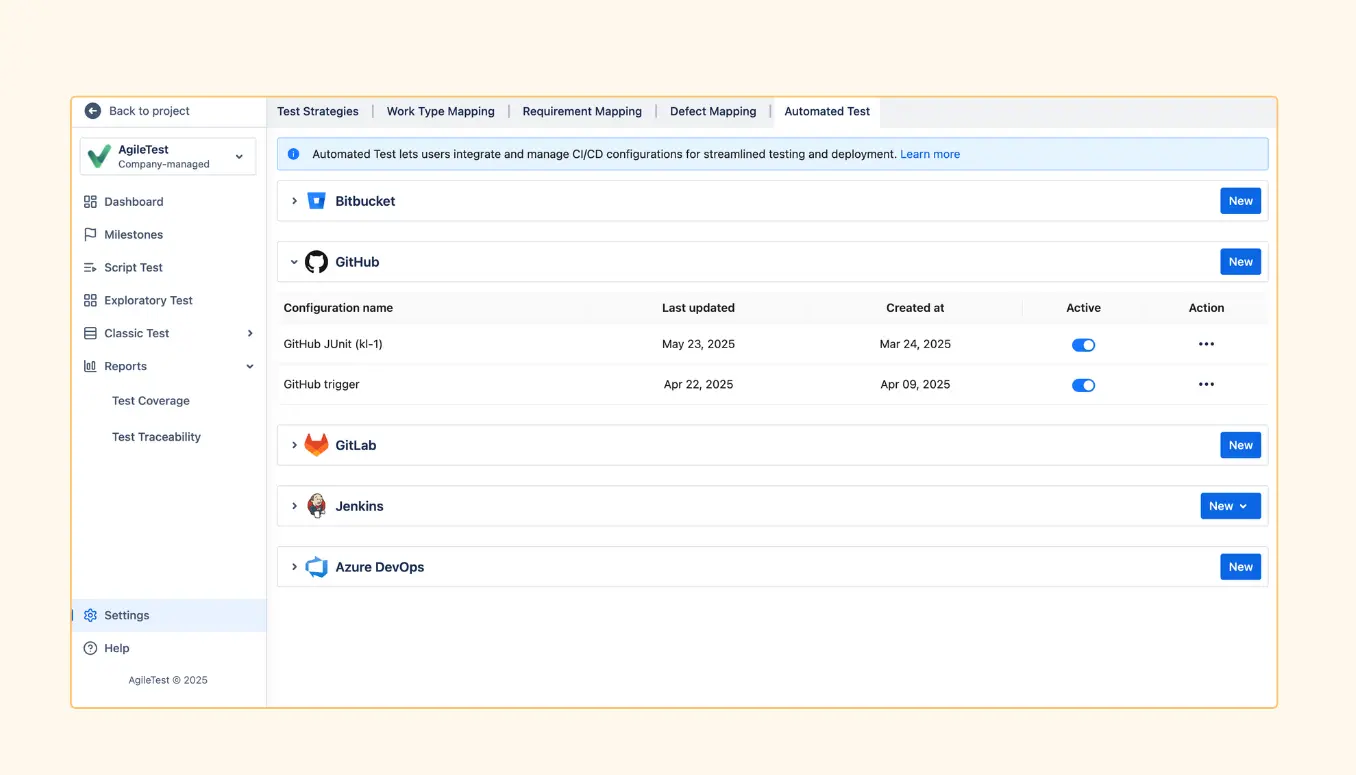Integrate Github Actions with AgileTest