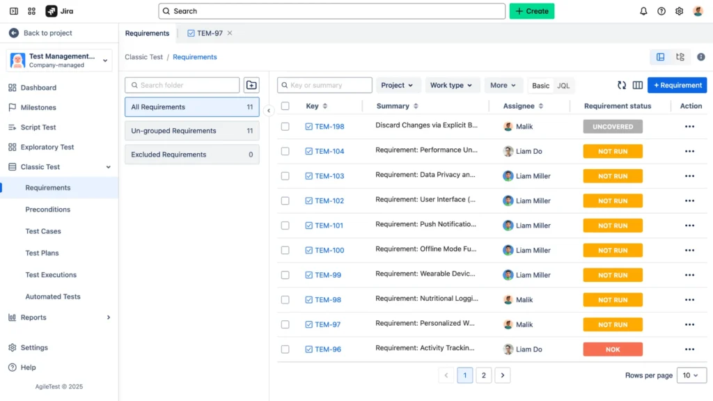 2. Define Requirements in AgileTest