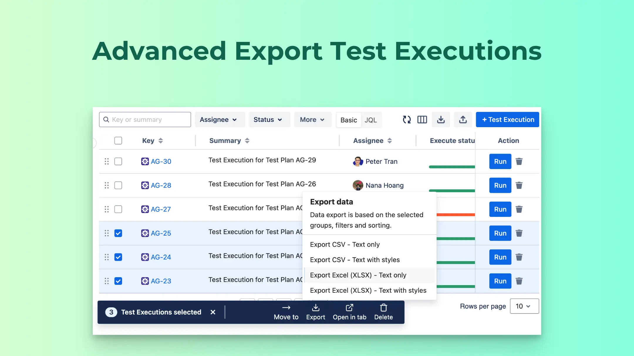 AgileTest newest release: Advanced export 