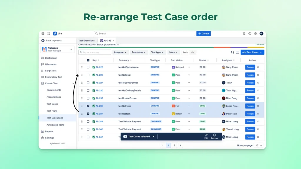 Re-arrange Test case order