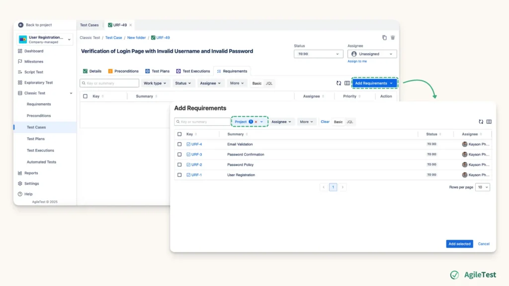 Requirements Mapping - Link requirements to projects
