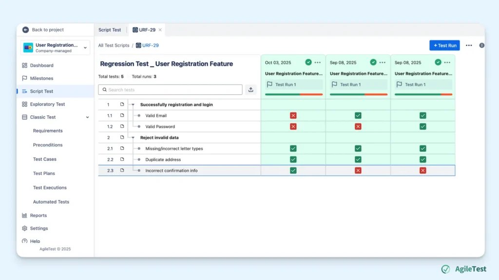 Using the Script Test feature for Regression Testing