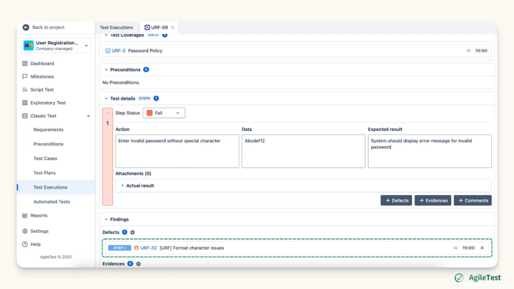 AgileTest -Defect Linking