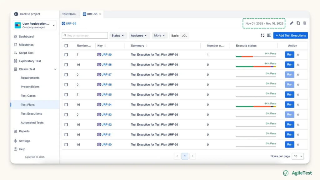 AgileTest - Test Session Planning