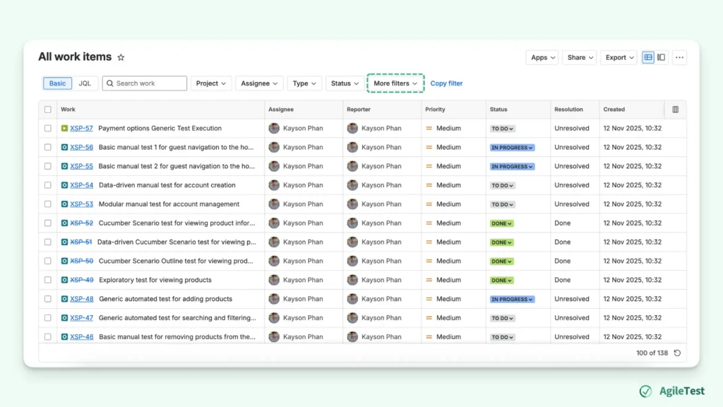 Basic reporting with Dashboard and Filters - Jira approach to manage test cases