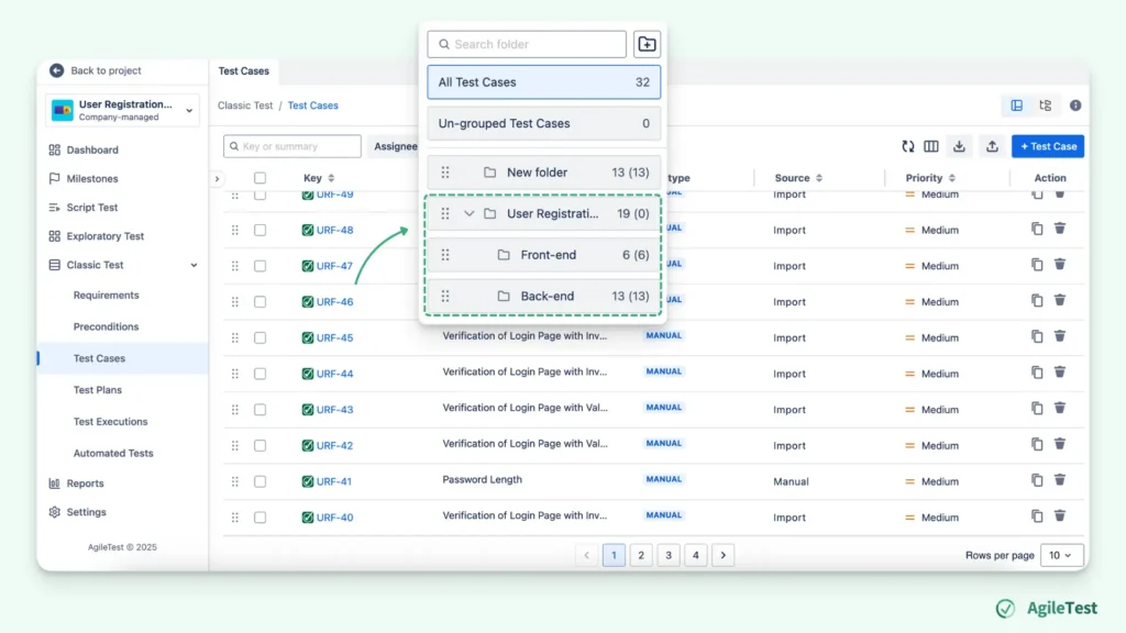 Manage Test Case with Folder