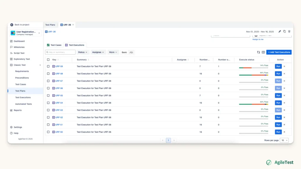 Test Plan with AgileTest