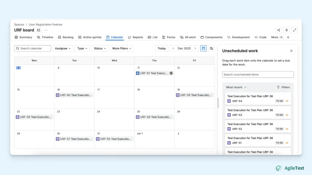 Planning Work Items on the Calendar - Jira Test Plan Management