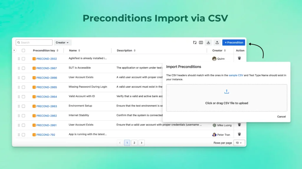 Import preconditions via CSV & map