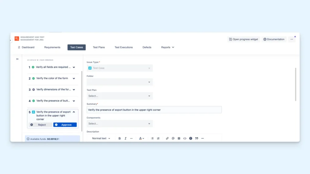 Requirements & Test Management for Jira - Generate Test Cases
