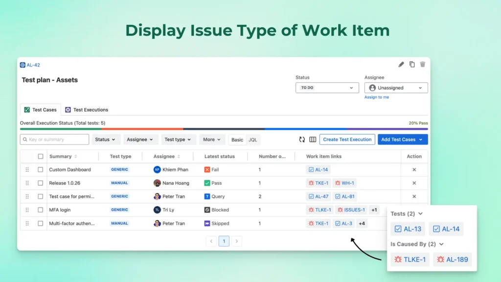 Display Issue Type of Work Item in Test Plan