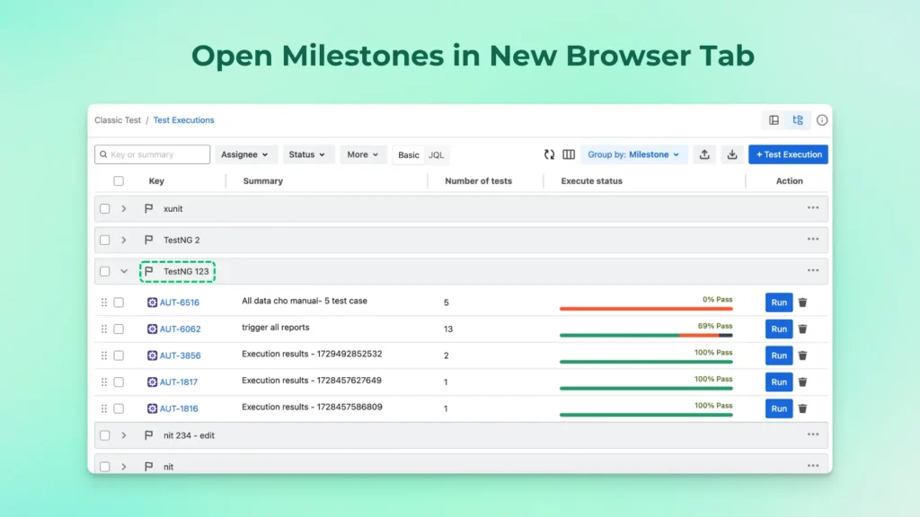 Open Milestones in New Browser Tab
