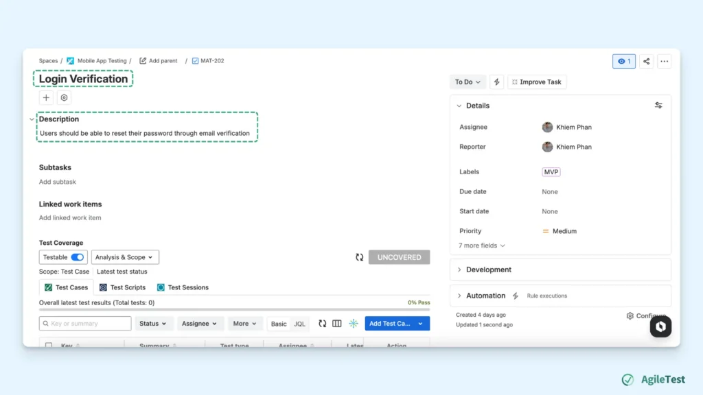 Create Test Cases with AgileTest Generator_Step 1_ Create a Jira Requirement