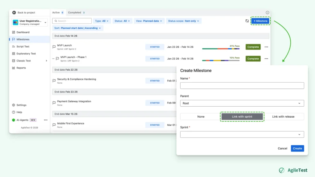 How To Manage Sprint Test Progress with the AI Assistant_Step 2 Link AgileTest Milestone To Your Jira Sprint