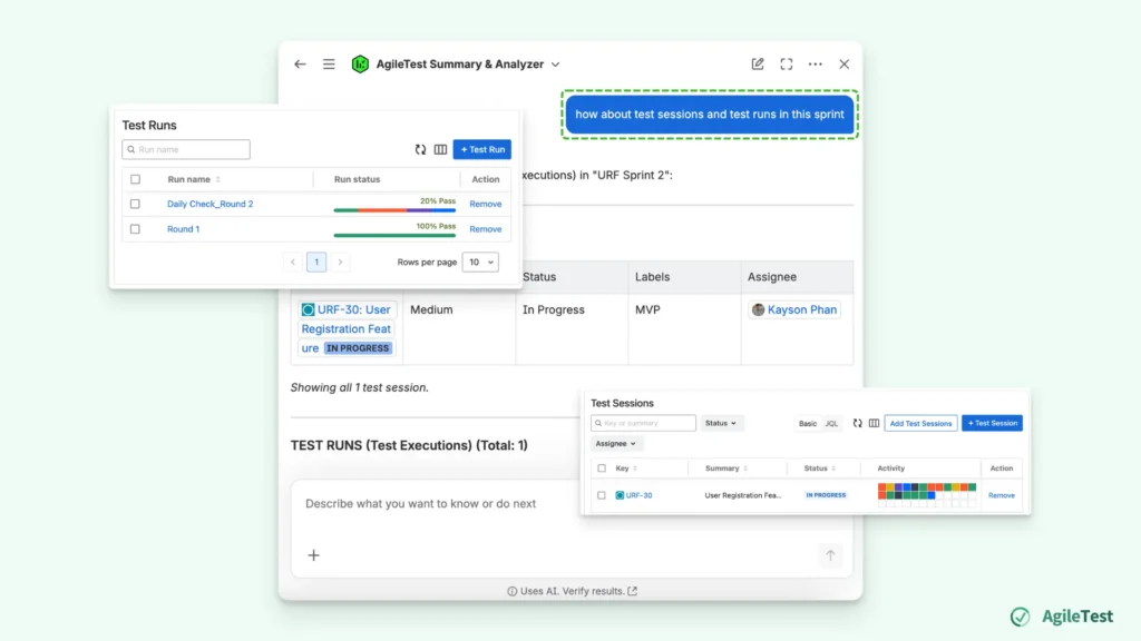 How To Manage Sprint Test Progress with the AI Assistant_Step 4 Ask AgileTest Summary & Analyzer To Track Details - Follow-up questions