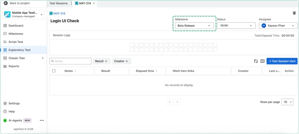 Exploratory Testing For Jira How To Perform It With AgileTest - Step 1: Create Your Exploratory Session 
