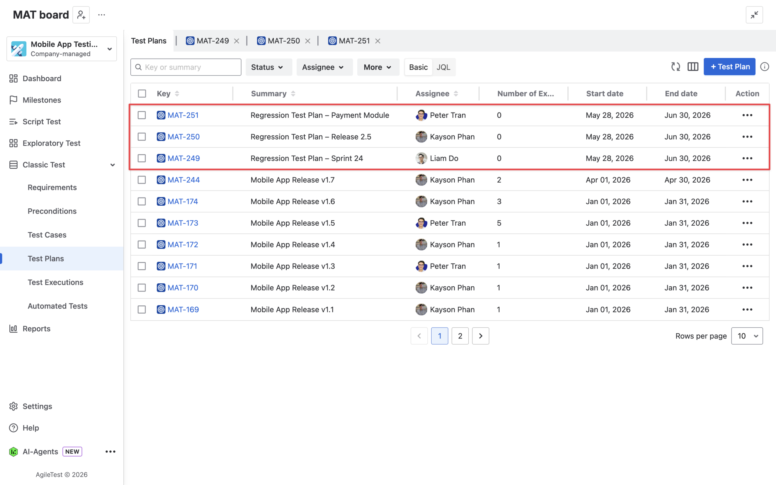 Step 3 Create a dedicated regression Test Plan