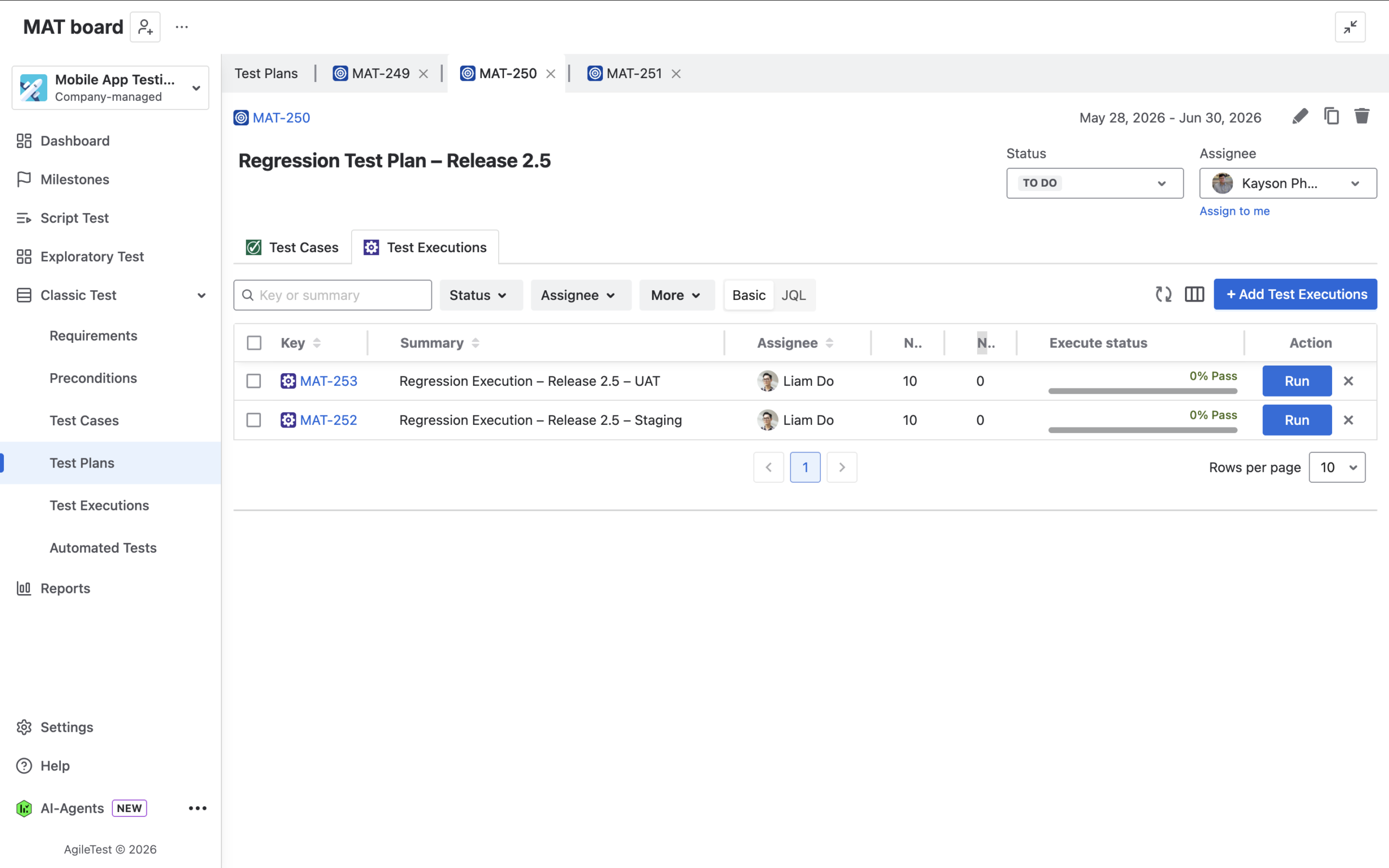 Step 4 Create a Test Execution from the Test Plan
