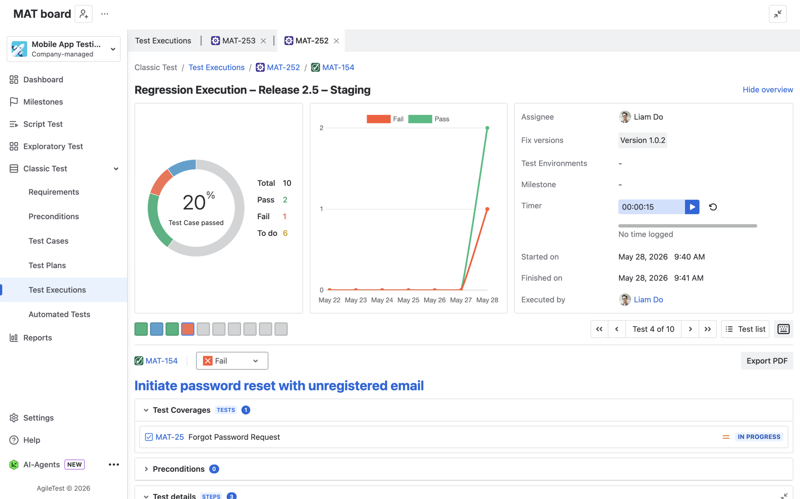 Step 5.1 Execute tests, record results, and create Jira defects
