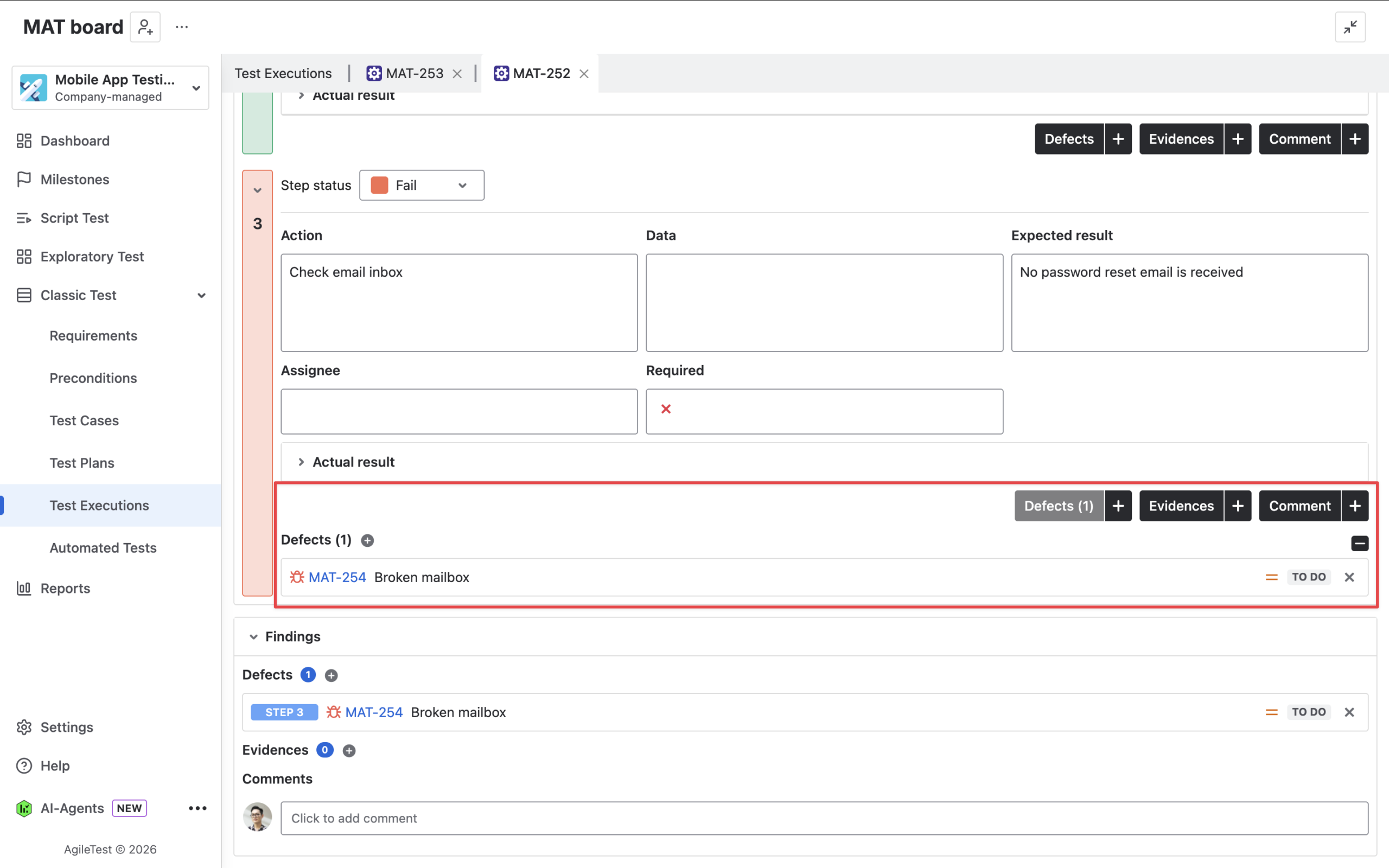 Step 5.2 Execute tests, record results, and create Jira defects