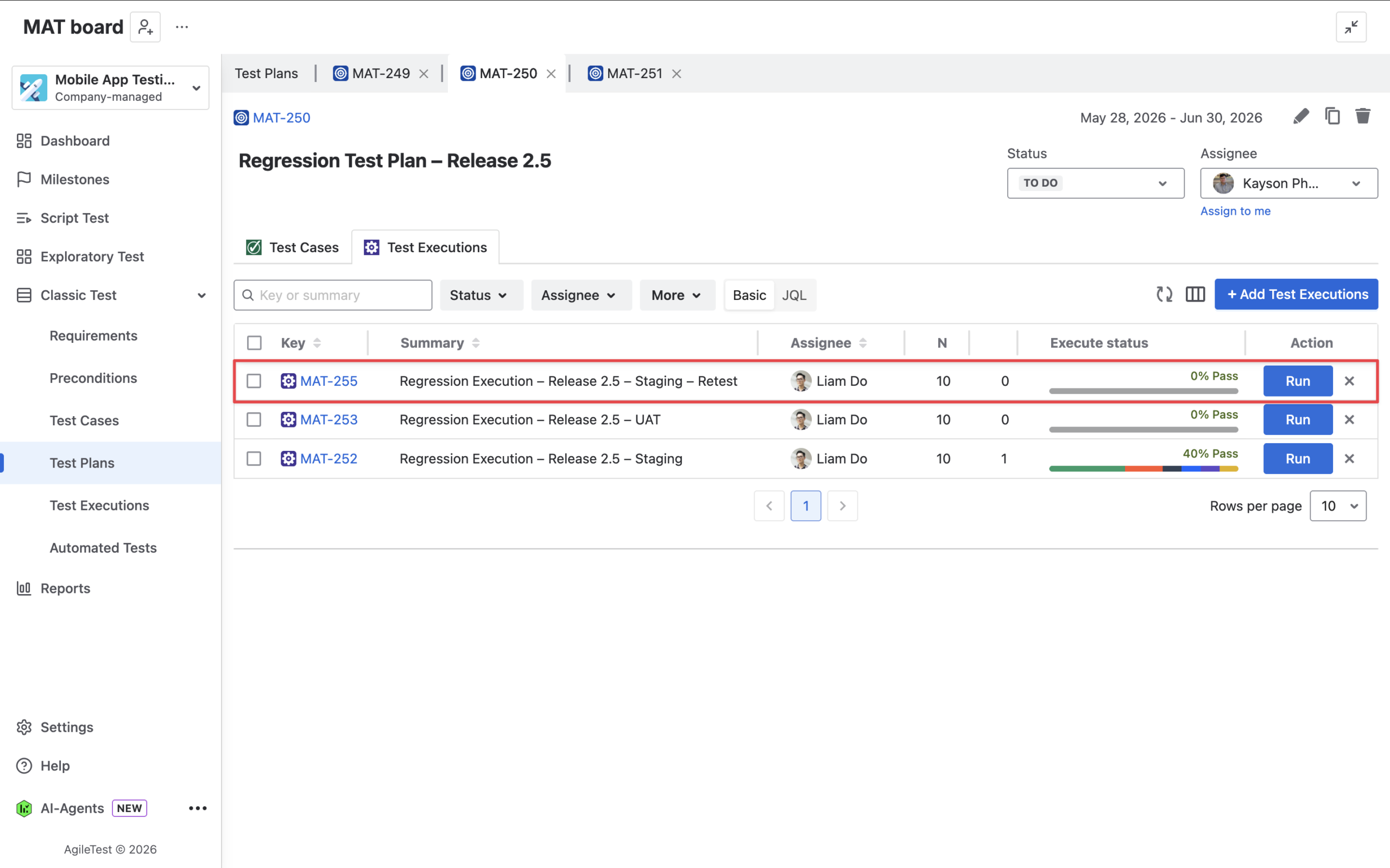 Step 6 Create a follow-up Test Execution from the Test Plan