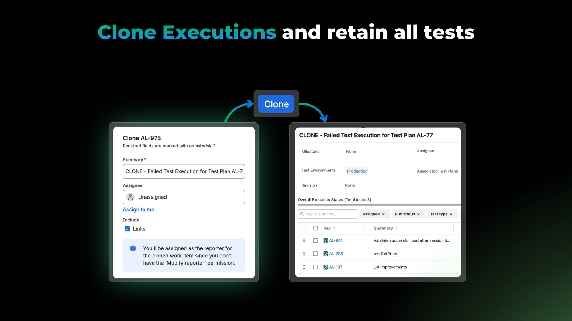 Clone executions and maintain data