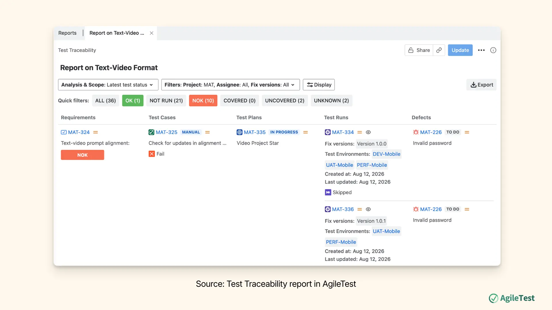 Test Traceability in Jira - AgileTest test management